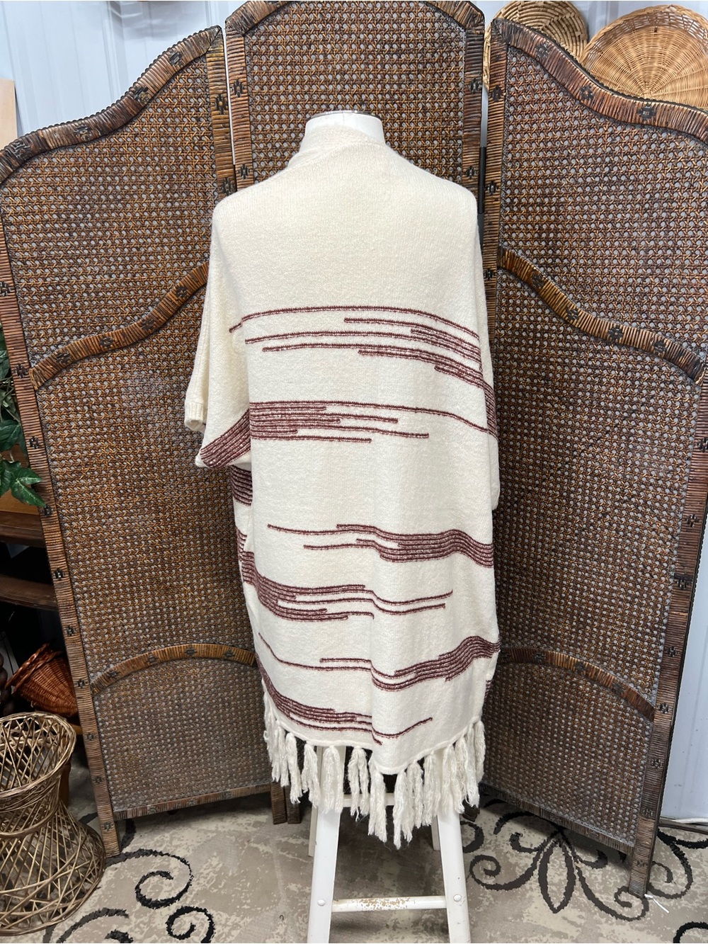 Amen+kin long cardigan brown cream one size western retro fringe boho